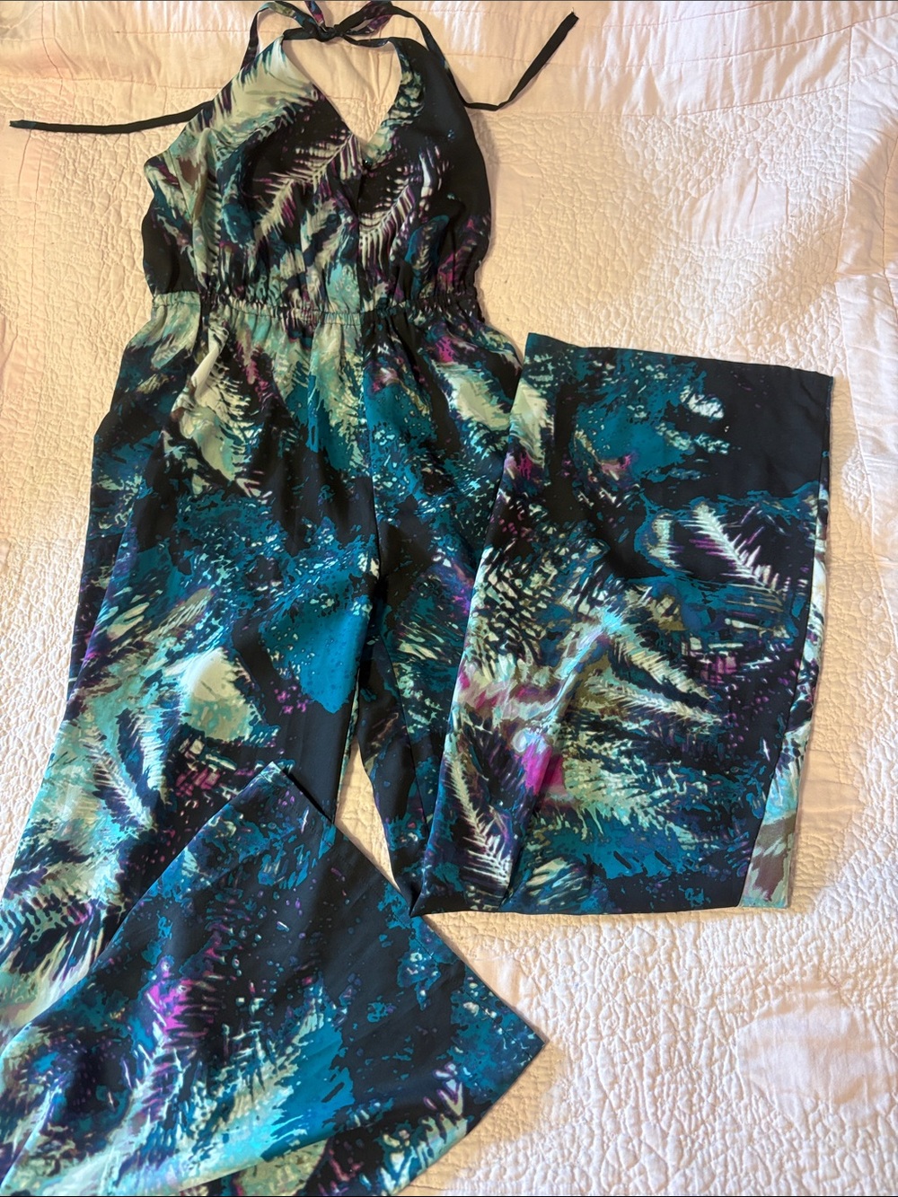 bebe Teal, Black & Aqua Halter Jumpsuit